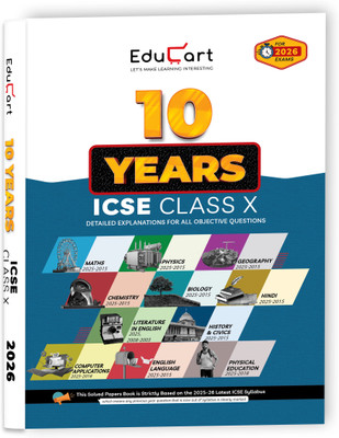 Educart ICSE 10 Years Solved Papers Class 10 2026 – Mathematics, Physics, Chemistry, Biology, Literature in English, English Language, History & Civics, Geography, Hindi and Computer Application for (2025-26 Boards Exams)(Paperback, Educart)