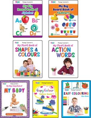 Set of 7 Books (My Big Board Book of Alphabet+My Big Board Book of Number+My First Book of Shapes & Colour+My First Book of Action Words+My Wipe Clean Book of My Body+Copy Colour Yellow Book+Easy Colouring Blue Book) Paperback – 24 April 2024(Paperback, Young Learner Publications Editorial Team)