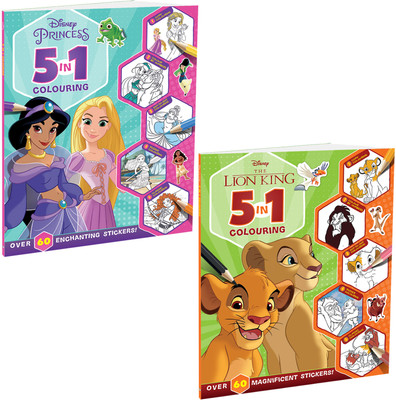 Disney 5-in-1 The Lion King and Princess Pack of 2 Colouring Books | Stickers, Colouring and Activities for Kids 4 to 6 Year olds  - Bundle(Paperback, Parragon)