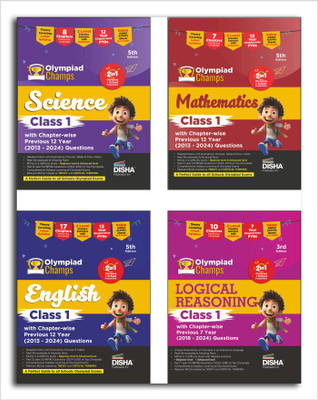 Combo Class 1 (set of 4 books) Olympiad Champs Science, Mathematics, English & Logical Reasoning with Chapter-wise Previous 12 Year (2013 - 2024) Questions 5th Edition(Paperback, Disha Experts)