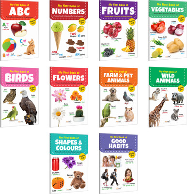 My First Book of ABC, Numbers, Fruits and more books (ENG-HINDI): Preschool Learning Library, Toddler Starter Book Pack, Easy Learning with Pictures | SET OF 10 BOOKS(Paperback, GOWOO)