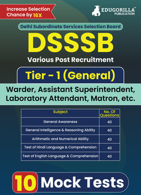 DSSSB Various Post Recruitment Exam  - 2024 (English Edition) | Tier-1 (General) - Warder, Matron, Laboratory Attendant, Assistant Superintendent | 10 Practice Tests (2000 Solved MCQ)(Paperback, EduGorilla Prep Experts)
