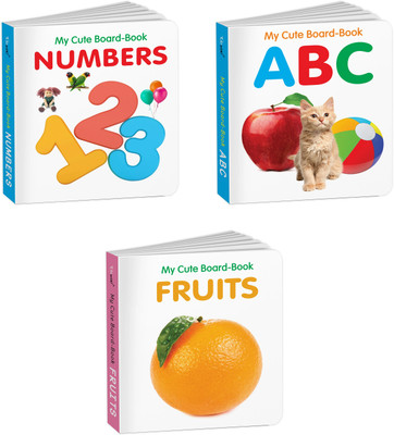 My Cute Board Book ABC, Fruits and Numbers : All-in-one learning board books, Preschool learning books for children, Fun picture books for toddlers | Pack of 3 Books for kids(Board Book, GOWOO)