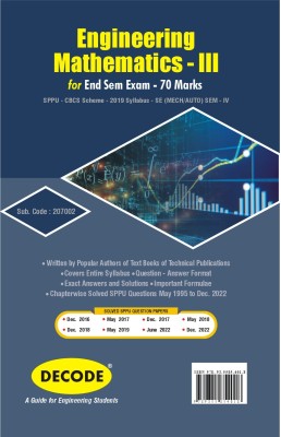 Engineering Mathematics - III for SPPU 19 Course (SE - II - MECH. - 207002) (Decode)(Paperback, PROF. DR. HARIBHAU R. BHAPKAR, DR. RASHMI M. KENVAT)