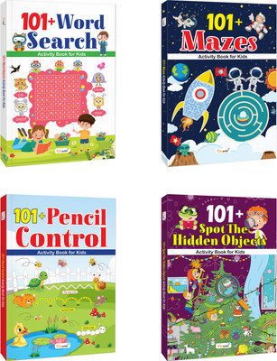 101+ Word Search, Mazes, Pencil Control and Spot the Hidden Objects Activity Book for Kids : Early Learning Activity Book, Educational Puzzles for Kids, Preschool Learning book | Combo of 4 Books(Paperback, GOWOO)