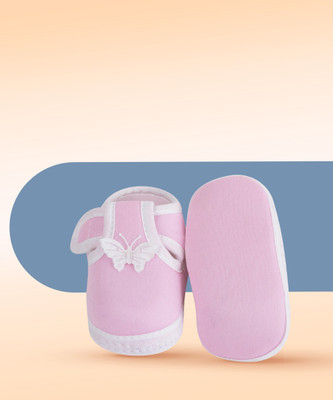 Neska Moda 3 To 12 Months Baby Girls & Baby Boys Soft Cotton Cute Butterfly Booties(Toe to Heel Length - 12 cm, White, Pink)