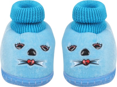 ASHISH TRADERS VELVET EMBOJI SKYBLUE Booties(Toe to Heel Length - 11 cm, SKY BLUE)