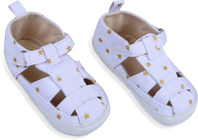 Baby Moo Star Toddler Premium Anti-Slip Velcro Hook-Loop Sandal Booties - White Booties(Toe to Heel Length - 13 cm, White)