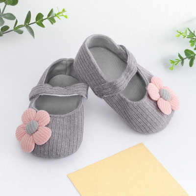 Baby Moo Floral Applique Grey And Peach Booties Booties(Toe to Heel Length - 13 cm, Grey_2)