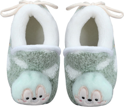 Baby Moo 3D Squirrel Soft Slip-On Anti-Skid Plush Warm Booties - Green Booties(Toe to Heel Length - 12 cm, Green,White)