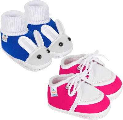 Neska Moda 3 To 12 Month 2 Pair Newborn Unisex Baby Skin Friendly Soft Cotton Lace Shoe Booties(Toe to Heel Length - 12 cm, Rani, Blue)