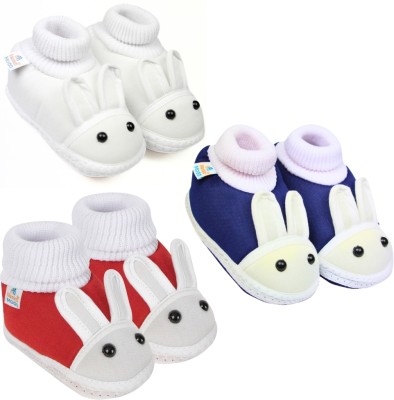 Neska Moda 6 To 12 Months Baby Boys & Baby Girls 3 Pair Combo Pack Cute Soft Cotton Rabbit Booties(Toe to Heel Length - 12 cm, Navy, White, Red)