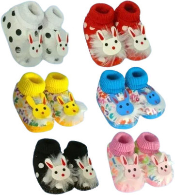 Bullcraft Soft Fabric Unisex Newborn Baby Booties Infant Baby First Walking Shoes Booties(Toe to Heel Length - 12 cm, Multicolor)