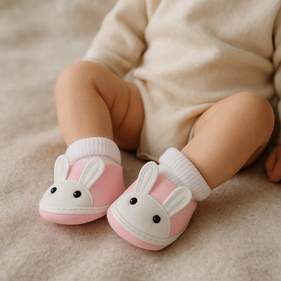 Mynekids Rabbit style Soft Booties/Socks for 3 to 12 Months Booties(Toe to Heel Length - 12 cm, Pink, White)
