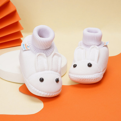 Neska Moda 3 To 12 Months Baby Boys & Baby Girls Cute Soft Cotton Pre-Walker Rabbit Face Booties(Toe to Heel Length - 12 cm, White)