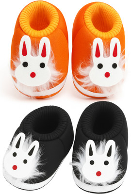 NOTFIT 2 In 1 Combo for Bunny Baby Booties for Newborn Booties(Toe to Heel Length - 12 cm, Orange & Black)