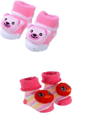 Shop Frenzy Anti Skid 0-24 month fancy socks / infant bootie Booties(Toe to Heel Length - 11 cm, Red, Pink)