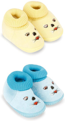 ONFEET Pack Of 2 New Born Baby Shoes Cozy, Soft & Stylish Lightweight, Flexible Design Booties(Toe to Heel Length - 11 cm, Yellow, Blue)