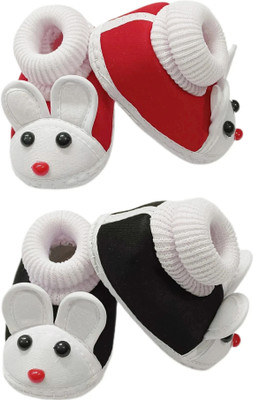 Tarun child care 3 To 12 Months Baby Girls & Baby Boys Soft Cotton Cute Booties(Toe to Heel Length - 12 cm, Black, Red)