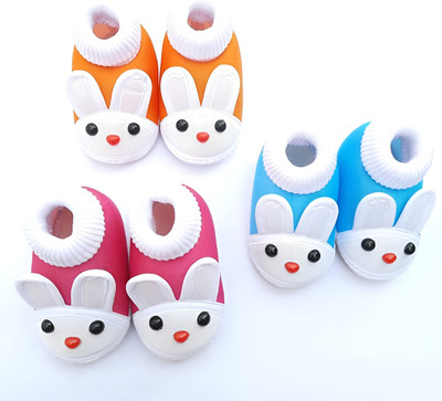 FITKNOT Cute Baby Booties / Baby Mittens / Newborn Baby Shoes for Boys & Girls Booties(Toe to Heel Length - 11 cm, Orange, DARK PINK, Light Blue)