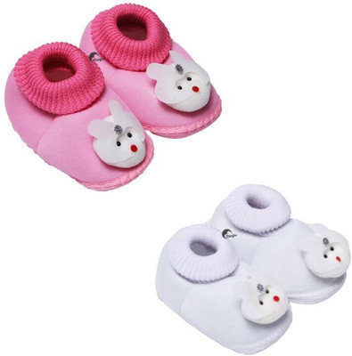 MAGLU Booties(Toe to Heel Length - 11 cm, Pink, White)