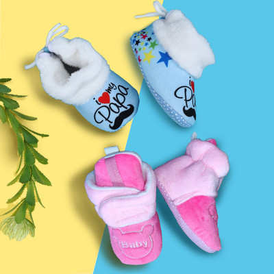 DASHNY Booties(Toe to Heel Length - 12 cm, Dark Pink, White)