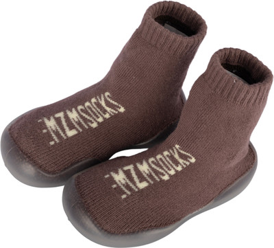 WEIRVI First Walking Shoes Boy Girl Toddler Slipper Socks Breathable Warm Elastic Shoes Booties(Toe to Heel Length - 12 cm, Coffee)