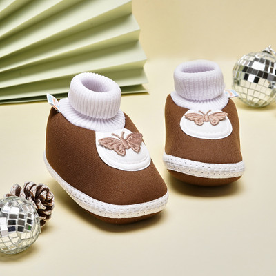 Neska Moda 3 To 12 Months Baby Boys & Baby Girls Soft Cotton Cute Butterfly Face Plain Booties(Toe to Heel Length - 12 cm, Brown)