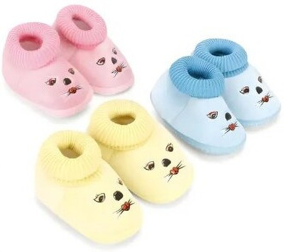 Bullcraft Soft Fabric Unisex Newborn Baby Booties Infant Baby First Walking Shoes Booties(Toe to Heel Length - 9 cm, Pink, Yellow, Blue)