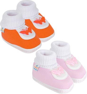 Neska Moda 0 To 12 Months Cotton Booty 2 Pair Newborn Baby Boys & Girls Skin Friendly Soft Booties(Toe to Heel Length - 12 cm, Baby Pink, Orange)