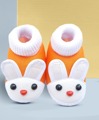 LMN Child Care Booties(Toe to Heel Length - 12 cm, Orange, White)