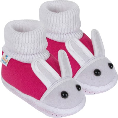 Neska Moda 3 To 12 Months Baby Boys & Baby Girls Cute Soft Cotton Pre-Walker Rabbit Face Booties(Toe to Heel Length - 12 cm, White, Pink)