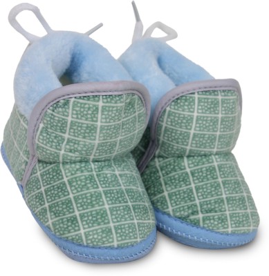Neska Moda 6 To 12 Months Baby Boys & Girls Checkered Cotton and Fur Booties(Toe to Heel Length - 12 cm, Blue)