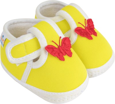 Neska Moda 3 To 12 Months Baby Boys & Baby Girls Cute Soft Cotton Pre-Walker Butterfly Booties(Toe to Heel Length - 11 cm, Yellow)