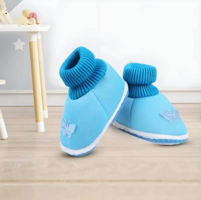 FITKNOT Baby Booties/Baby Mittens/Elegent Baby Sandals/Newborn Baby Shoes for Boys&Girls Booties(Toe to Heel Length - 11 cm, Light Blue)