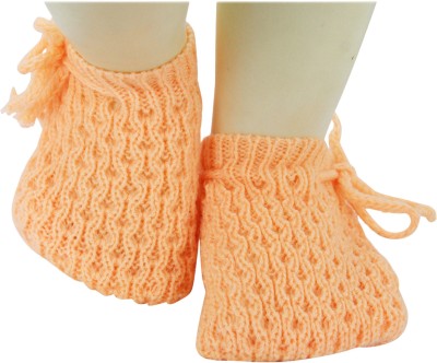 Neska Moda Baby Boys & Girls 0 To 6 Months Woolen Lace Socks/ Booties(Toe to Heel Length - 10 cm, Orange)