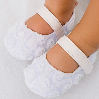 Neska Moda 6 To 12 Months Baby Girls Net Floral Velcro Booties(Toe to Heel Length - 12 cm, White)