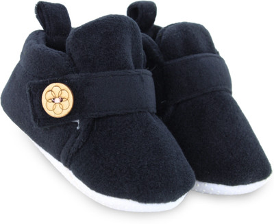 Neska Moda Baby Boys & Baby Girls 6 To 12 Months Velvet Velcro Booties(Toe to Heel Length - 12 cm, Black)