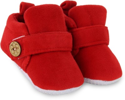 Neska Moda Baby Boys & Baby Girls 6 To 12 Months Velvet Velcro Booties(Toe to Heel Length - 12 cm, Red)