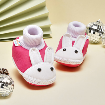 Neska Moda 3 To 12 Months Baby Boys & Baby Girls Cute Soft Cotton Pre-Walker Rabbit Face Booties(Toe to Heel Length - 12 cm, White, Pink)