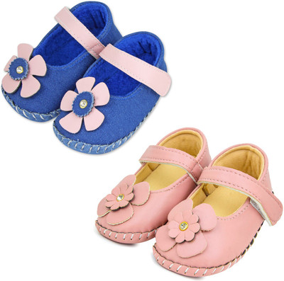 Neska Moda 6 To 12 Months Set Of 2 Pair Combo Baby Girls Belly Shoe Fancy Partywear Sandal Booties(Toe to Heel Length - 12 cm, Pink, Dark Blue)