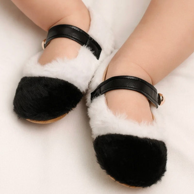 Neska Moda 6 To 12 Months Baby Girls Soft Fur Colorblock Velcro Booties(Toe to Heel Length - 12 cm, White, Black)