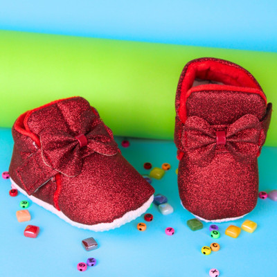 Neska Moda 6 To 12 Months Baby Girls Cotton Velcro Shoes/ Booties(Toe to Heel Length - 12 cm, Maroon)