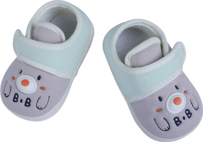Baby Moo Smiling Bear Soft Sole Anti-Slip Booties - Grey Booties(Toe to Heel Length - 13 cm, Grey)