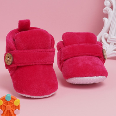 Neska Moda Baby Boys & Baby Girls 6 To 12 Months Velvet Velcro Booties(Toe to Heel Length - 12 cm, Rani)