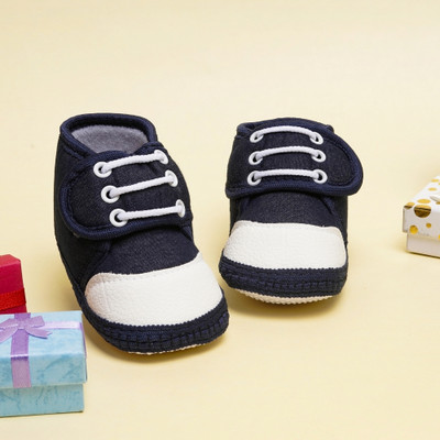 Neska Moda 6 To 12 Months Baby Cotton Denim Booties(Toe to Heel Length - 12 cm, Dark Blue)
