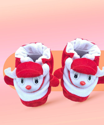 LMN Child Care Booties(Toe to Heel Length - 6 cm, Red, White)