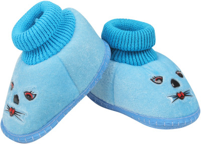 ASHISH TRADERS SC-SKYBLUE VELVET FACE EMBOJI Booties(Toe to Heel Length - 11 cm, Blue)
