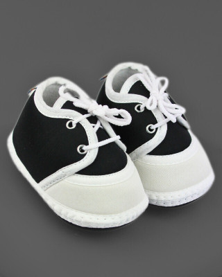 Neska Moda 3 To 12 Months Baby Boys & Baby Girls Cute Soft Cotton Pre-Walker Lace Plain Booties(Toe to Heel Length - 12 cm, Black:White)