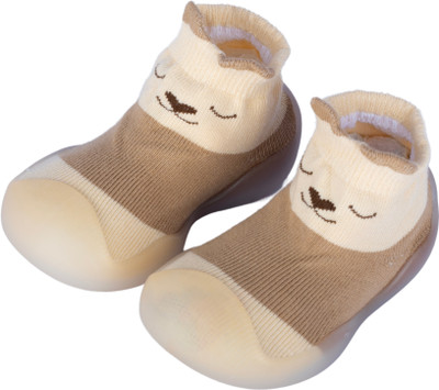 TS WITH TECHSUN Comfortable Non-Slip Knit Sock Shoes First Walking Shoes Booties(Toe to Heel Length - 12 cm, Brown)